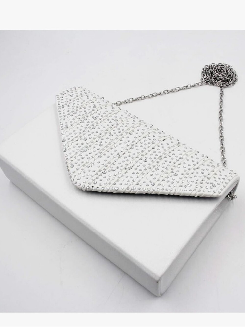 White Rhinestone Envelope Clutch Shoulder Bag